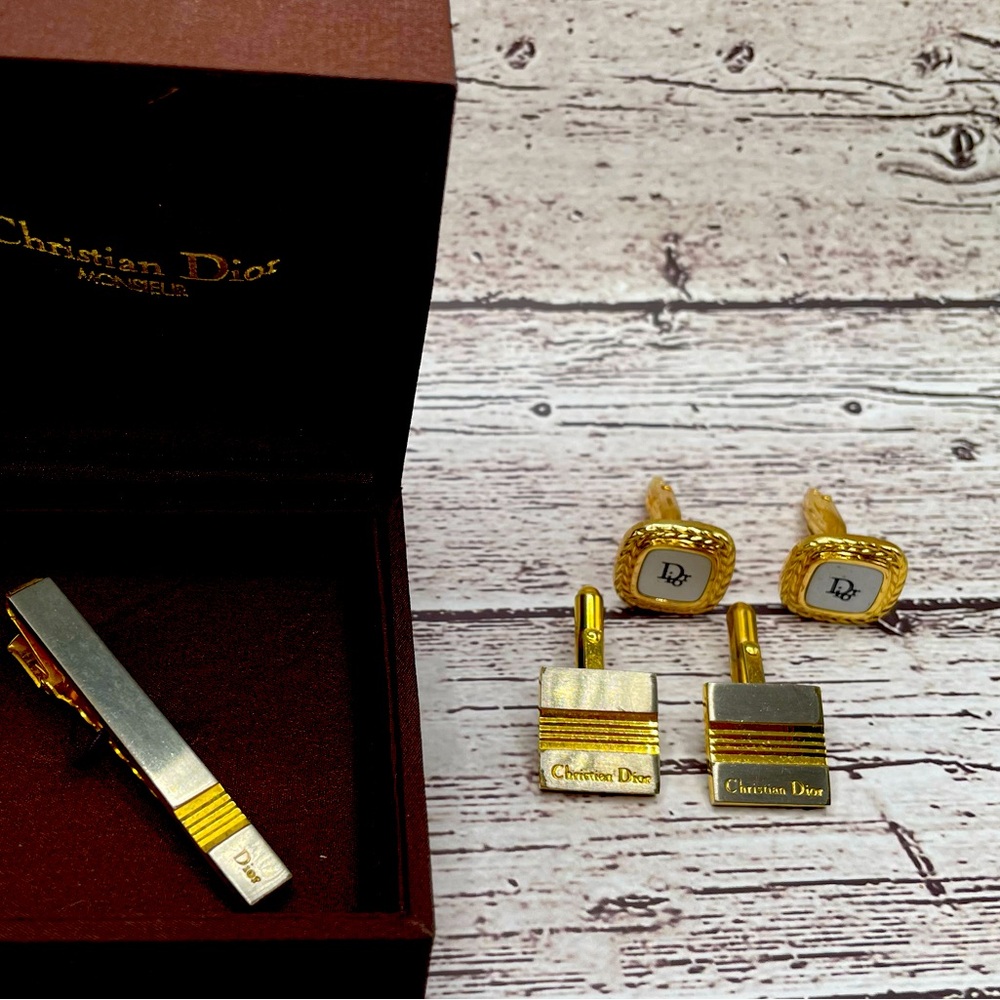 Christian Dior cuff links and tie pin